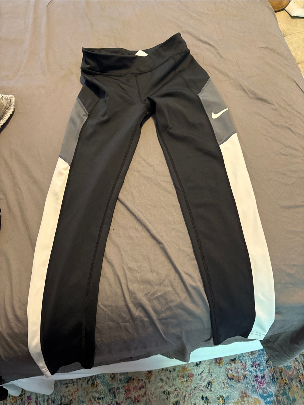 Nike Black Leggings with Gray and White Side Panels